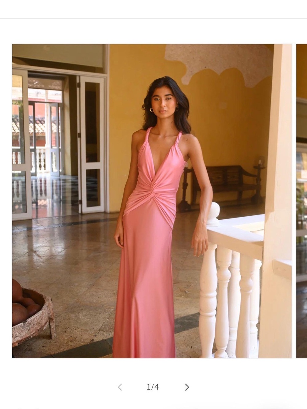 VICKY TCHERASSI Twist-Front Pink Maxi Dress with Plunging V-Neck